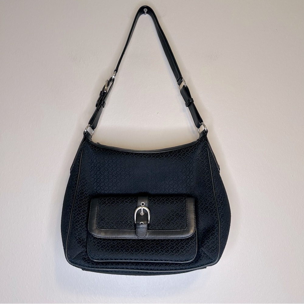 Talbots Black Monogram Canvas Fabric‎ Shoulder bag Handbag Purse Y2K